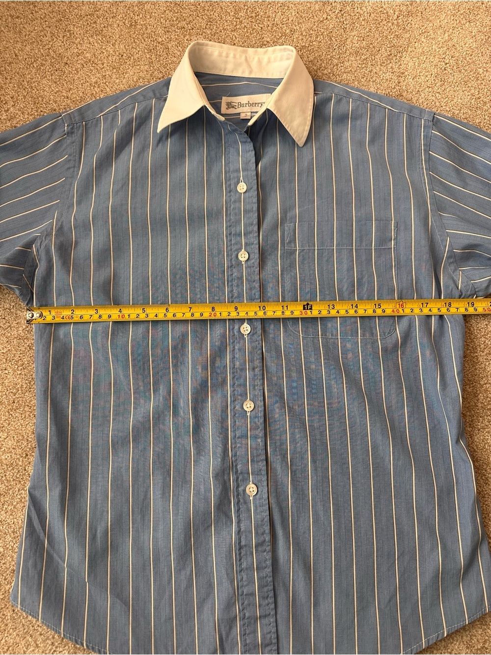 Vintage Burberrys Blue Pinstripe Button Down Shirt Contrast Collar Size 2 - Picture 9 of 11